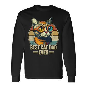 Best Cat Dad Ever Vintage Cat Dad Fathers Day Long Sleeve T-Shirt - Seseable