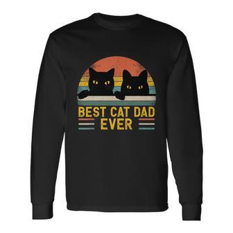 Best Cat Dad Ever Vintage Retro Style Black Cats Lover Tshirt Long Sleeve T-Shirt - Monsterry CA