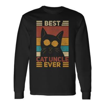 Best Cat Uncle Ever Men Cat Lover Black Cat Themed Cat Long Sleeve T-Shirt - Seseable
