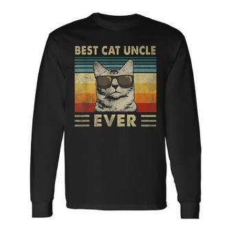 Best Cat Uncle Ever Vintage Retro Cat Dad Father Day Long Sleeve T-Shirt - Seseable