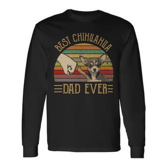 Best Chihuahua Dad Ever Retro Vintage Sunset V2 Long Sleeve T-Shirt - Seseable