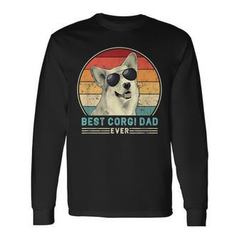 Best Corgi Dad Ever Retro Vintage 60S 70S Sunset Long Sleeve T-Shirt - Seseable