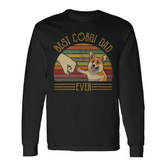Best Corgi Dad Ever Retro Vintage Sunset V2 Long Sleeve T-Shirt - Seseable