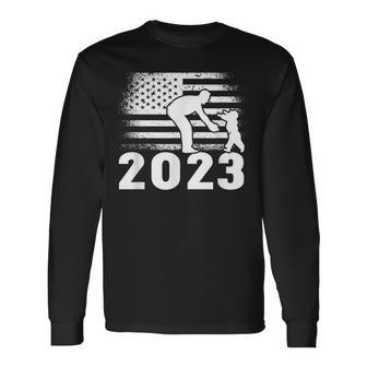 Best Dad 2023 Us Flag Patriot Father & Son Fathers Day Long Sleeve T-Shirt - Thegiftio UK