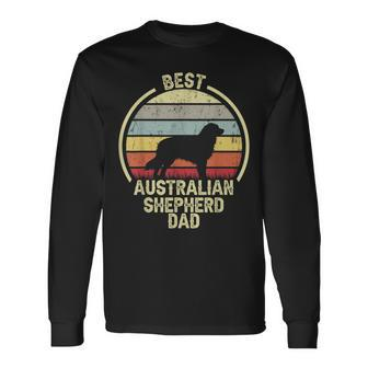 Best Dog Father Dad Vintage Aussie Australian Shepherd Long Sleeve T-Shirt - Seseable