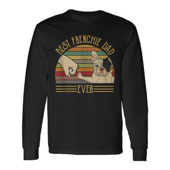 Best Frenchie Dad Ever Retro Vintage Sunset V2 Long Sleeve T-Shirt - Seseable