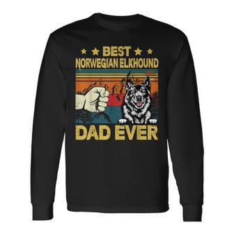 Best Norwegian Elkhound Dad Ever Retro Vintage Fathers Day Long Sleeve T-Shirt - Seseable