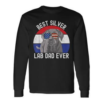 Best Silver Lab Dad Ever Vintage Patriotic American Flag V2 Long Sleeve T-Shirt - Seseable