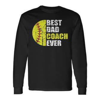 Best Softball Dad Coach Ever Retro Father Softball Coach Dad Long Sleeve T-Shirt - Seseable