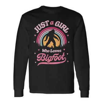 Bigfoot Just A Girl Who Loves Sasquatch Retro Vintage Long Sleeve T-Shirt T-Shirt | Mazezy