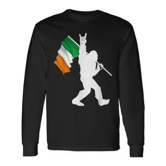 Bigfoot Rock And Roll On St Patricks Day With Irish Flag Long Sleeve T-Shirt - Seseable