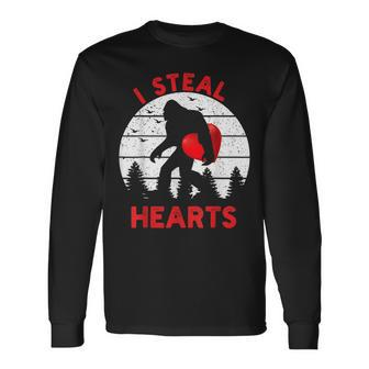 Bigfoot Sasquatch Yeti Believe I Steal Hearts Valentines Day Long Sleeve T-Shirt - Seseable