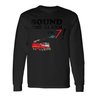 Birthday 7 Year Old Fire Fighter Truck 7Th Bday Long Sleeve T-Shirt - Seseable