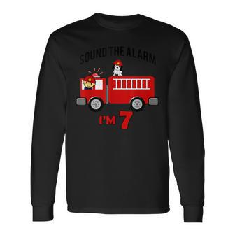 Birthday 7 Year Old Fire Fighter Truck Firetruck Long Sleeve T-Shirt - Seseable