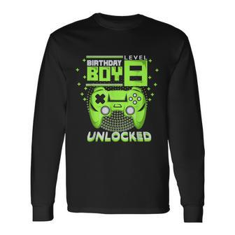 Birthday Boy Level 8 Unlocked Video Game 8Th Birthday Gamer Men Women Long Sleeve T-Shirt T-shirt Graphic Print - Thegiftio UK