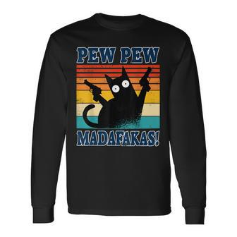 Black Cat Pew-Pew Madafakas Crazy Cat Gun Long Sleeve T-Shirt - Seseable