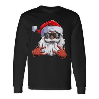 Black Hip Hop Afro Santa Clause African American Christmas Men Women Long Sleeve T-shirt Graphic Print Unisex | Seseable UK