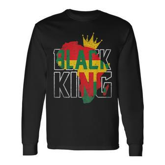 Black King Africa Map Black History Month Africa Pride Long Sleeve T-Shirt - Seseable