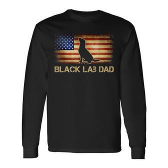 Black Lab Dad Vintage American Flag Patriotic Dog Lover Long Sleeve T-Shirt - Seseable