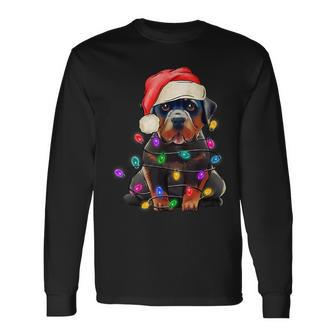 Black Lab Labrador Christmas Tree Light Pajama Dog Xmas Men Women Long Sleeve T-shirt Graphic Print Unisex - Seseable