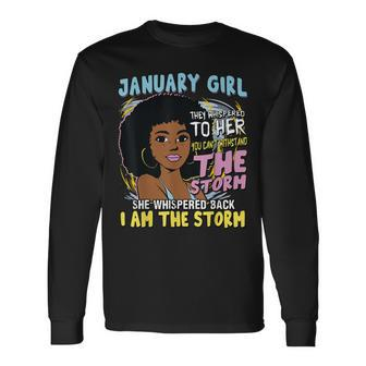 Black Melanin January Afro Birthday Girl Capricorn Aquarius Long Sleeve T-Shirt T-Shirt | Mazezy