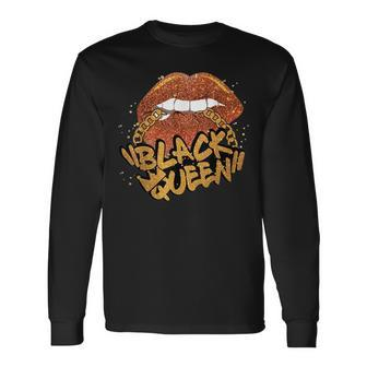 Black Queen African Colors Biting Lips Black History Month Men Women Long Sleeve T-shirt Graphic Print Unisex - Seseable
