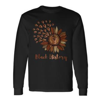 Black History Sunflower Melanin African Black History Month Long Sleeve T-Shirt - Seseable