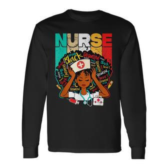 Black Woman Nurse Afro Retro Matching Black History Month V2 Long Sleeve T-Shirt - Seseable