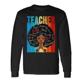 Black Woman Teacher Afro Retro Matching Black History Month V2 Long Sleeve T-Shirt - Seseable