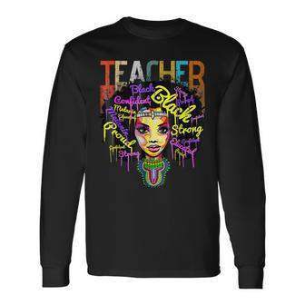 Black Woman Teacher Afro Black History Month Melanin Long Sleeve T-Shirt - Seseable