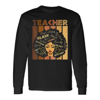 Black Woman Teacher Afro Black History Month Melanin V2 Long Sleeve T-Shirt - Seseable