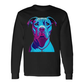 Blue Pitbull Amstaff Long Sleeve T-Shirt T-Shirt | Mazezy