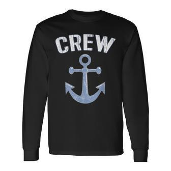 Boating Captain Crew Pontoon Nautical Sailing Anchor Long Sleeve T-Shirt - Seseable