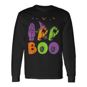 Boo Hands American Sign Language Pride Asl Halloween Men Women Long Sleeve T-Shirt T-shirt Graphic Print - Thegiftio UK
