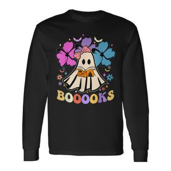 Booooks Cute Ghost Boo Reading Books Halloween 2022 V2 Men Women Long Sleeve T-Shirt T-shirt Graphic Print - Thegiftio UK