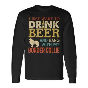 Border Collie Dad Drink Beer Hang With Dog Men Vintage Long Sleeve T-Shirt - Seseable
