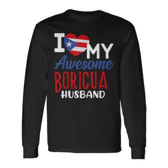 Boriqua Puerto Rican Wife I Love My Awesome Boricua Husband Men Women Long Sleeve T-Shirt T-shirt Graphic Print - Thegiftio UK