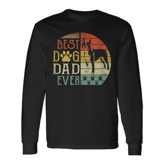 Boston Terrier Best Dog Dad Ever Vintage Fathers Day Retro Long Sleeve T-Shirt - Seseable