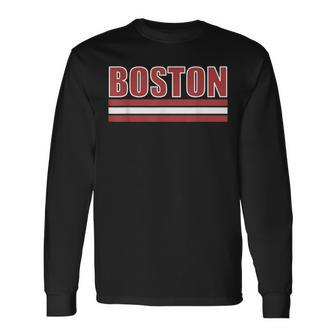 Boston Varsity Style Red Text Long Sleeve T-Shirt | Mazezy