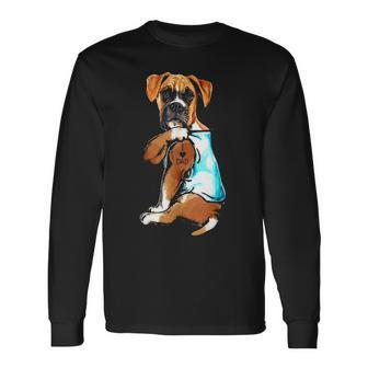 Boxer Dog I Love Dad Tattoo Boxer Lover Long Sleeve T-Shirt - Seseable