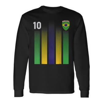 Brazil 10 Soocer Jersey Brazil Football Fan Soccer Men Women Long Sleeve T-Shirt T-shirt Graphic Print - Thegiftio UK