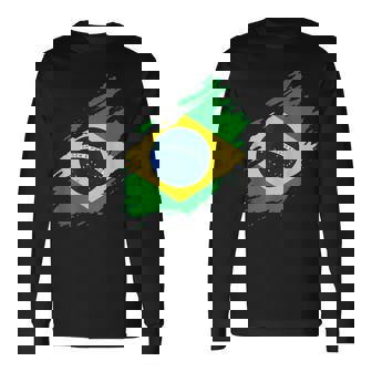 Brazil Ripped Flag National Pride Football Fans Brazil Flag Men Women Long Sleeve T-Shirt T-shirt Graphic Print - Thegiftio