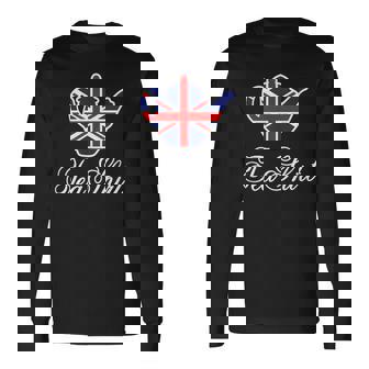 British Tea Uk Teapot Union Jack Flag Tea Pun Long Sleeve T-Shirt | Mazezy