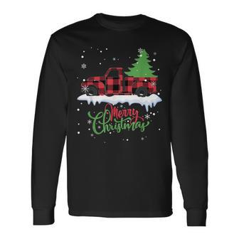 Buffalo Plaid Christmas Tree Red Truck Cute Xmas Gift Men Women Long Sleeve T-shirt Graphic Print Unisex - Seseable