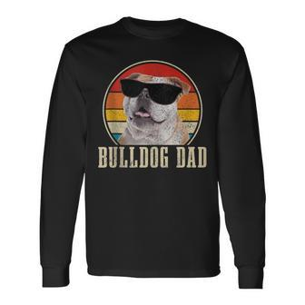Bulldog Dad Vintage Sunglasses Dog English Bulldog Long Sleeve T-Shirt - Seseable