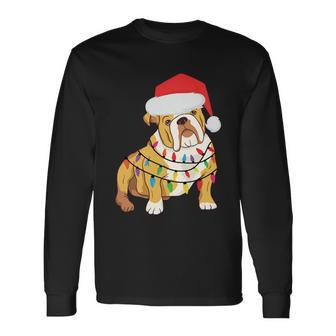 Bulldogs With Santa Hat And Lights Ugly Christmas Great Long Sleeve T-Shirt - Monsterry DE