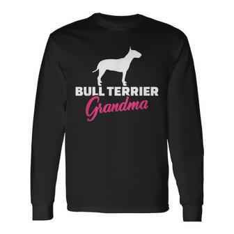 Bullterrier Oma Schwarzes Langarmshirts, Hunde Silhouette & Text in Pink - Seseable