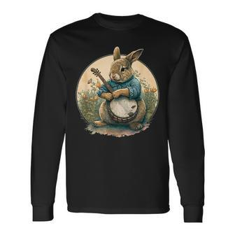 Bunny Playing Banjo Guitar Music Rabbit Happy Easter Long Sleeve T-Shirt T-Shirt | Mazezy