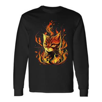 Burning Look For Fire Cats And Hell Cat Lovers Long Sleeve T-Shirt T-Shirt | Mazezy