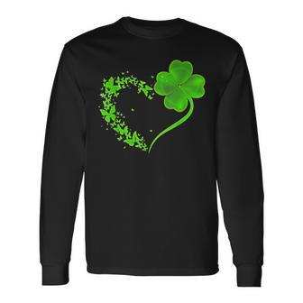 Butterfly Heart Leaf Irish St Patrick Day Clover Heart Men Women Long Sleeve T-shirt Graphic Print Unisex - Seseable